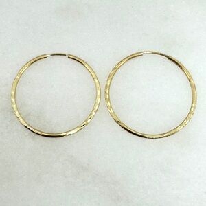 10K Yellow Gold 1 inch/25mm Endless Diamond Cut Hoop Earrings 1.08g - New